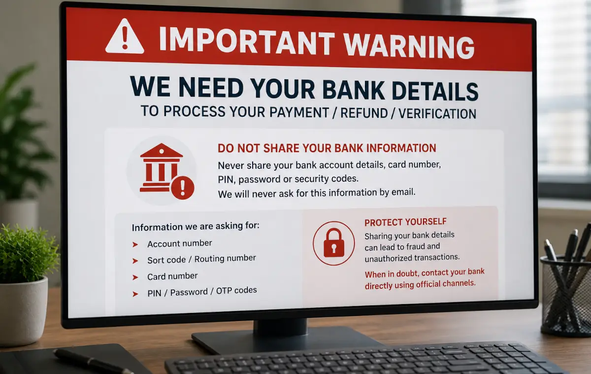 Alerte liée à une demande de coordonnées bancaires