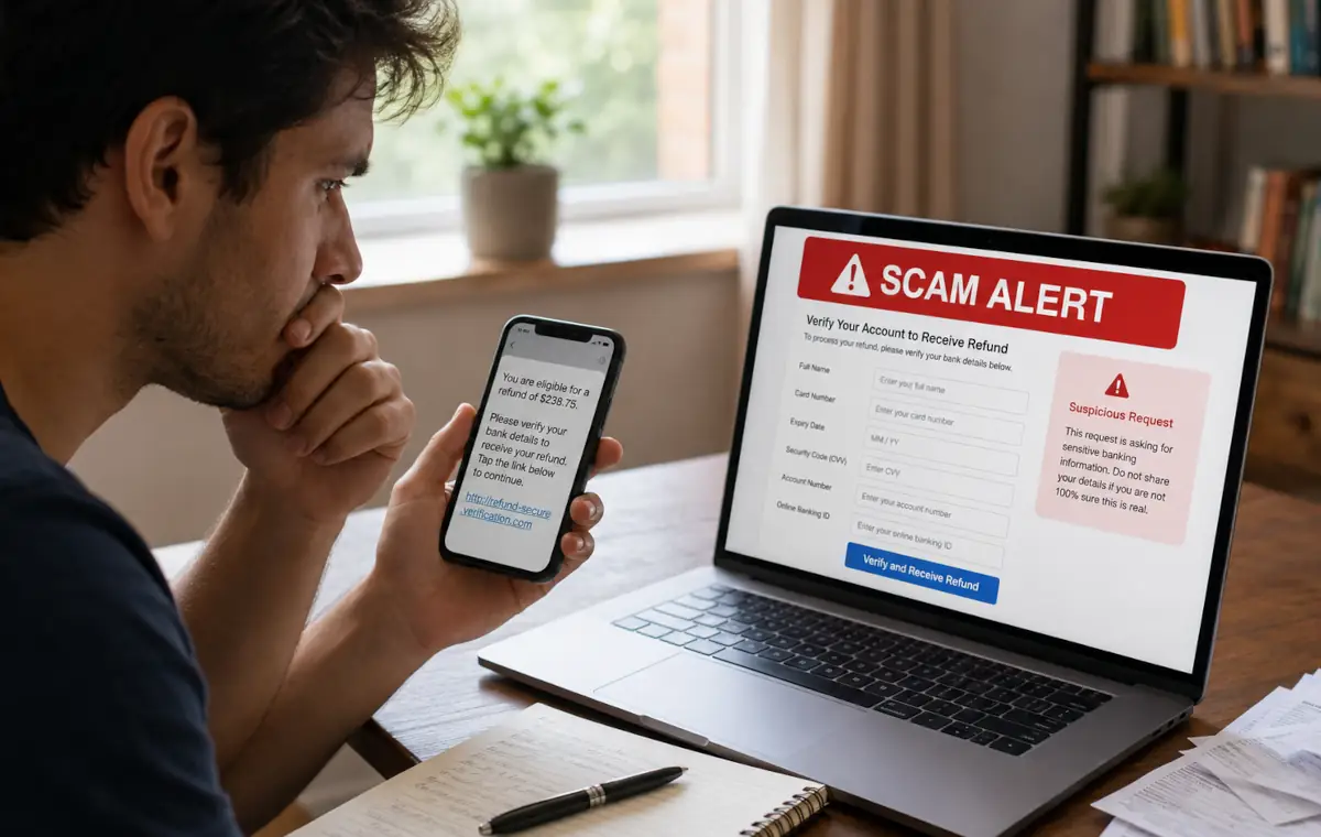 Validation bancaire présentée comme une vérification pour recevoir un faux remboursement