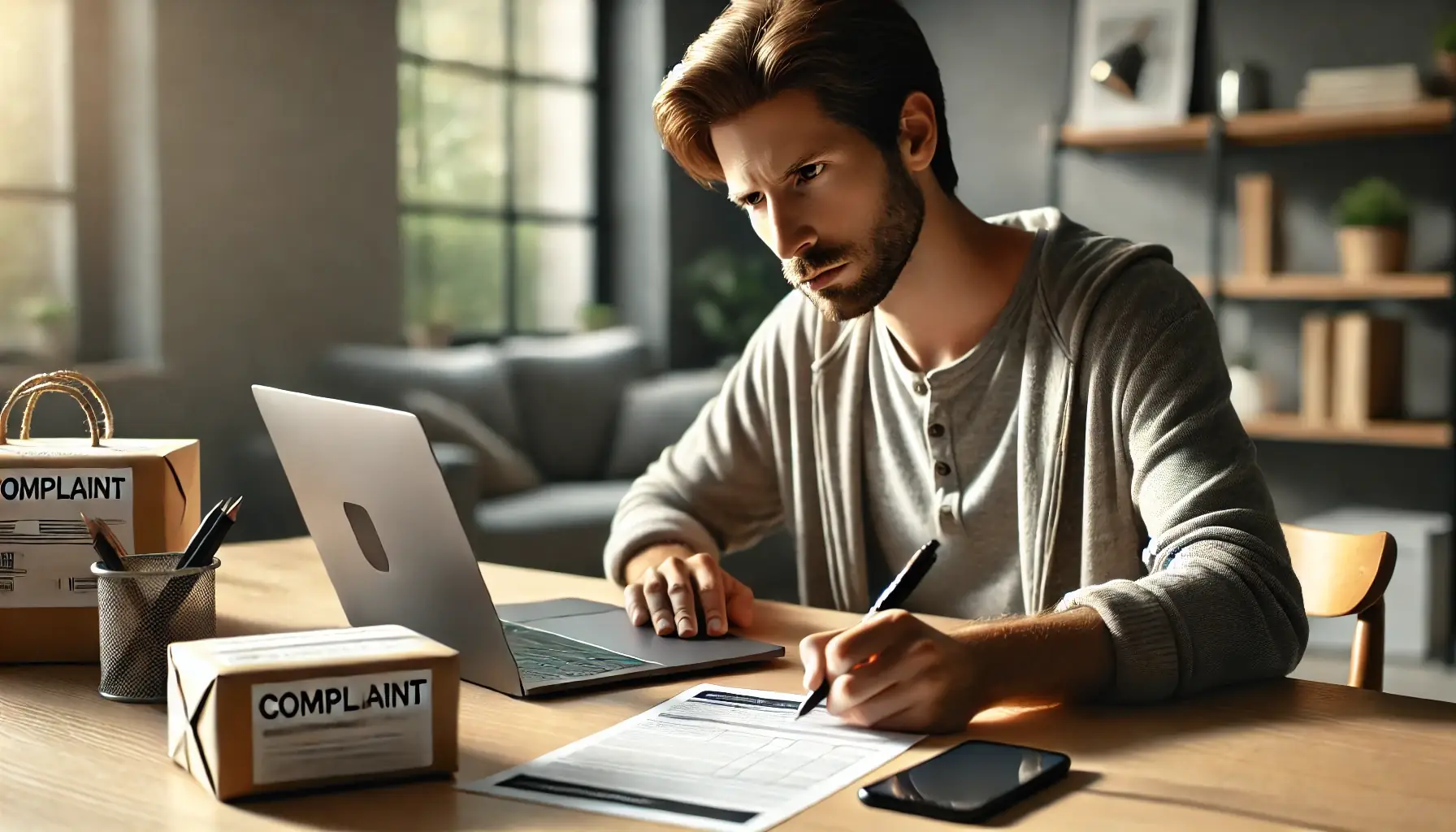 Consumidor a preparar uma reclamação após uma compra apresentada como ecológica