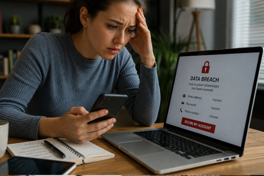personne sécurisant un compte après une fuite de données