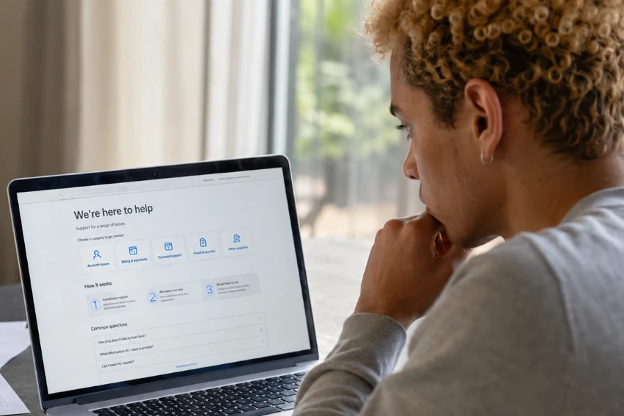 personne analysant un service d’aide en ligne douteux