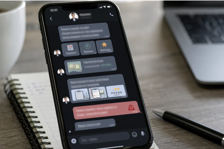 Smartphone displaying a recruitment conversation with no readable text