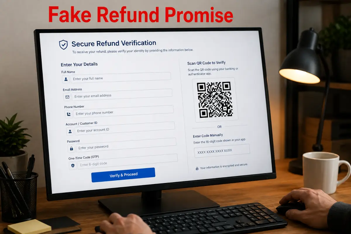 QR code frauduleux utilisé pour diriger une victime vers un faux site de remboursement