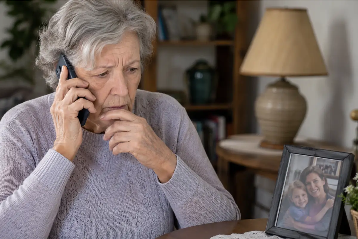 senior recevant un appel téléphonique inquiétant présenté comme provenant d'un proche