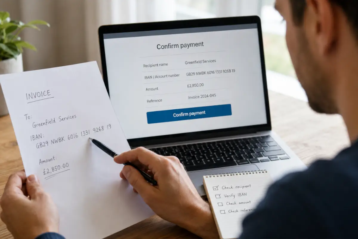 Personne vérifiant attentivement un paiement avant validation