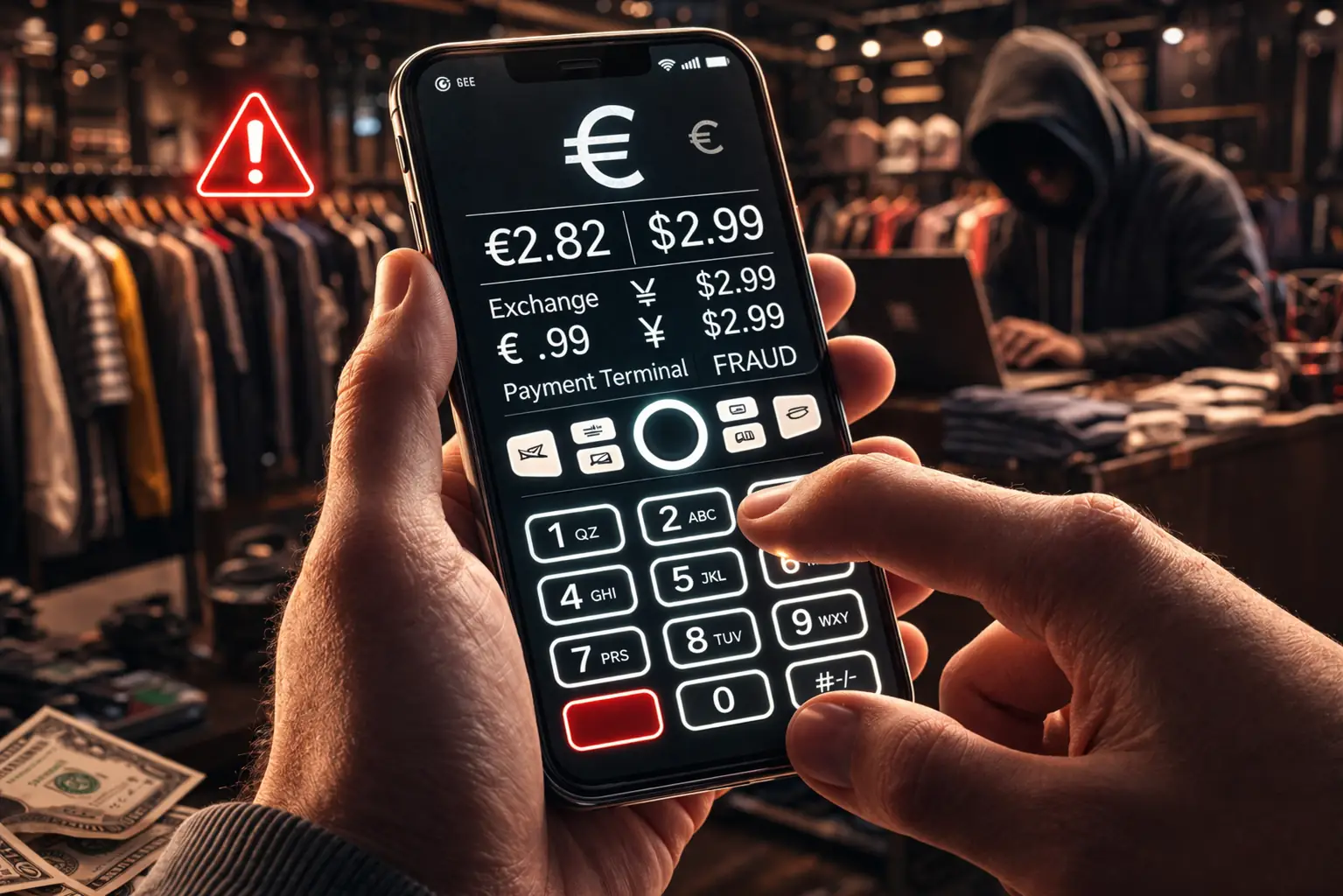 terminal de paiement proposant un choix de devise