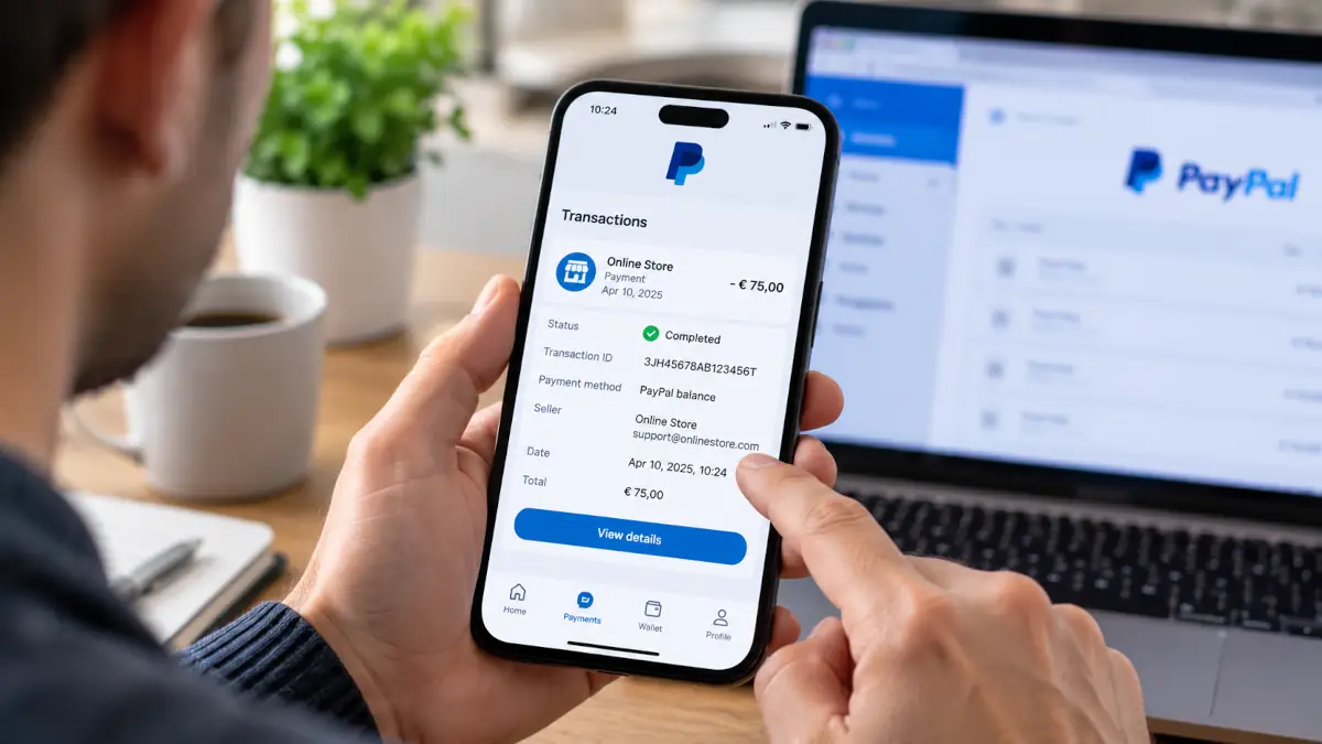 Utilisateur vérifiant une transaction PayPal depuis l’application officielle