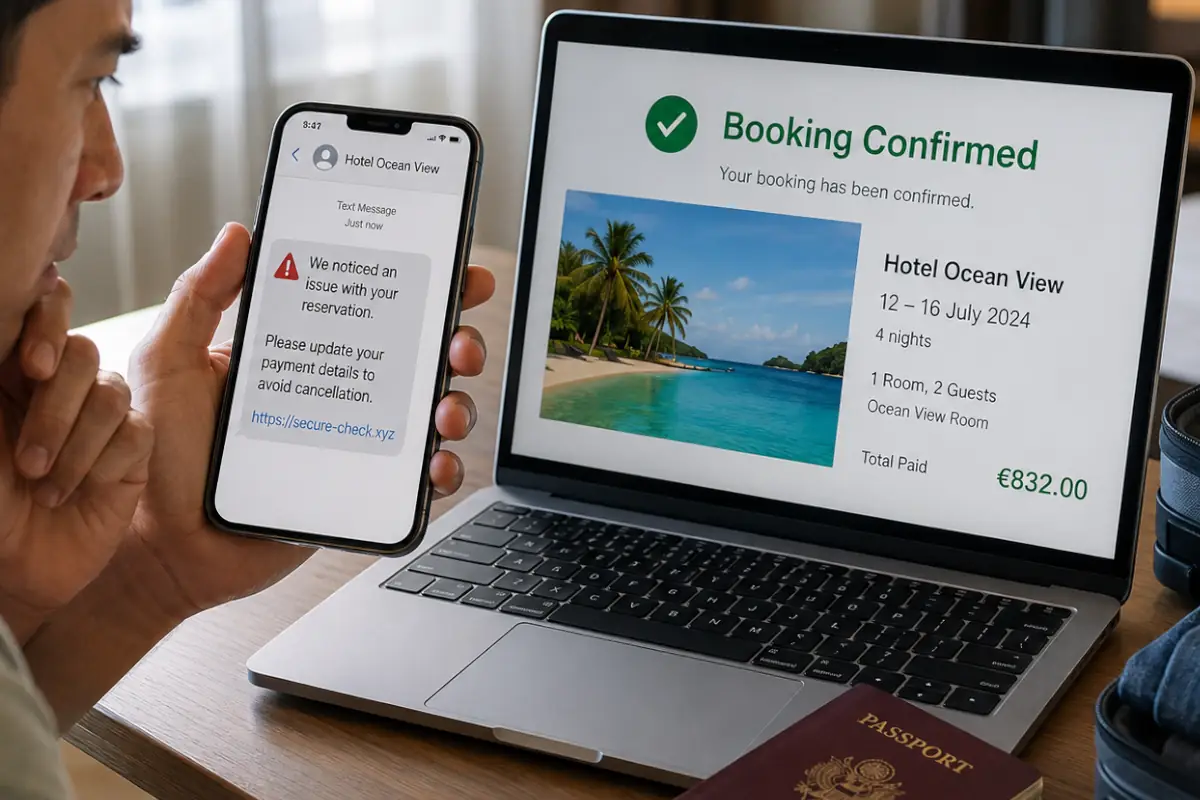 Message reçu peu après une réservation de voyage