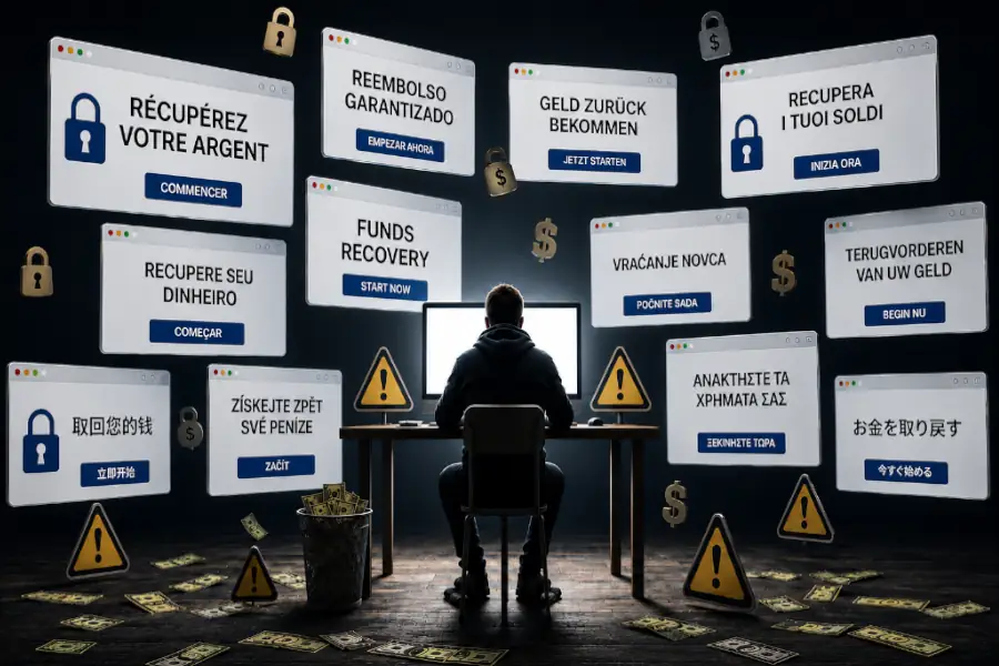 Ordinateur affichant une recherche de solution après une fraude sans texte lisible
