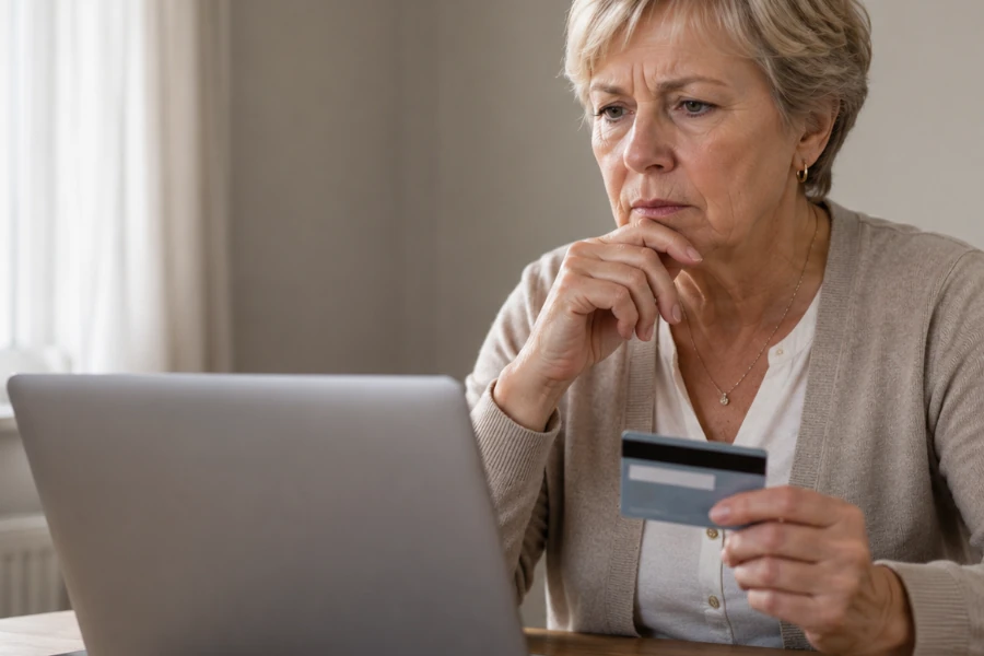 personne hésitant devant un formulaire de paiement en ligne