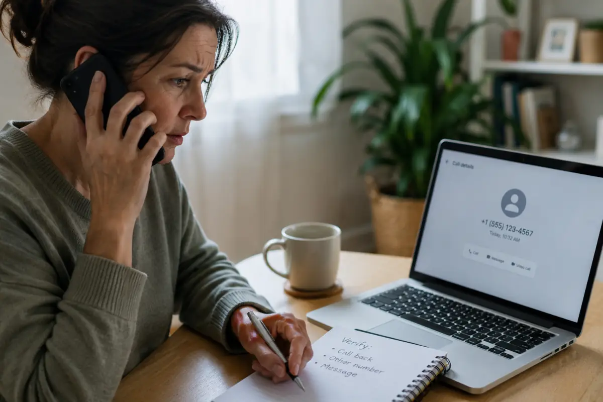 Personne vérifiant un appel avec un numéro connu ou un autre canal