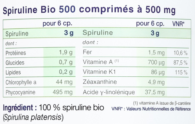 Spiruline Bio et Vegan Etiquette Ingredients