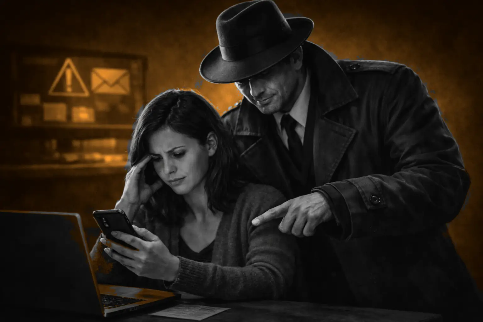 Detective qui aide une victime de fraude